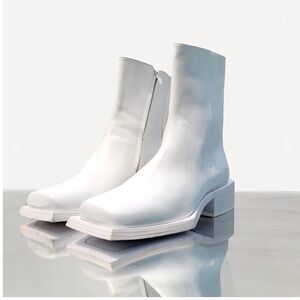 Minimalist Space Disco Platform Boots White Leather Block Heel Portugal Reese